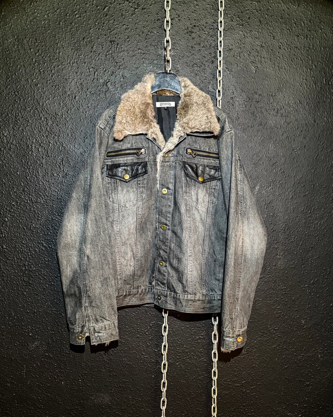 growth – Rabbit Fur Collar Denim Jacket  상품이미지2