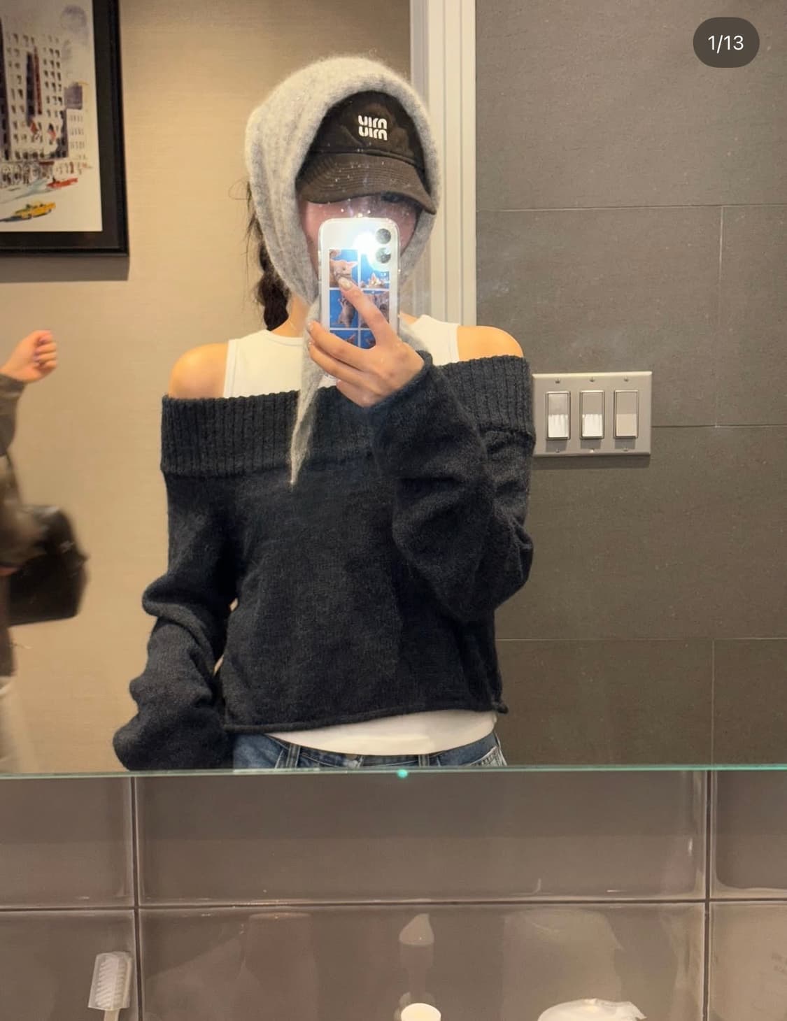 바이무드 Bell Off Shoulder Knit [smoky blue] 상품이미지1