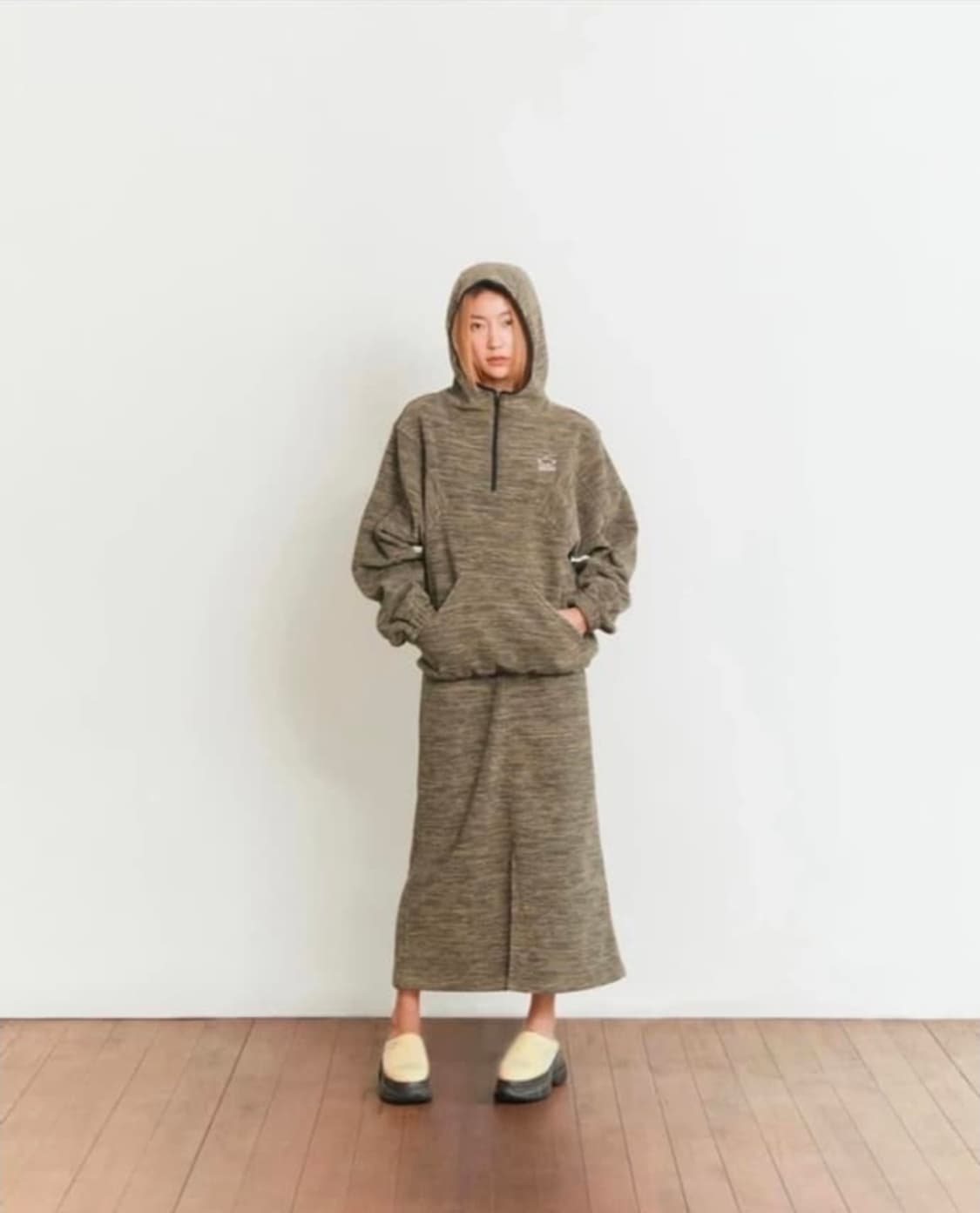 세트판매! 미스치프 플리스 아노락&롱스커트 카키 m 상품이미지2