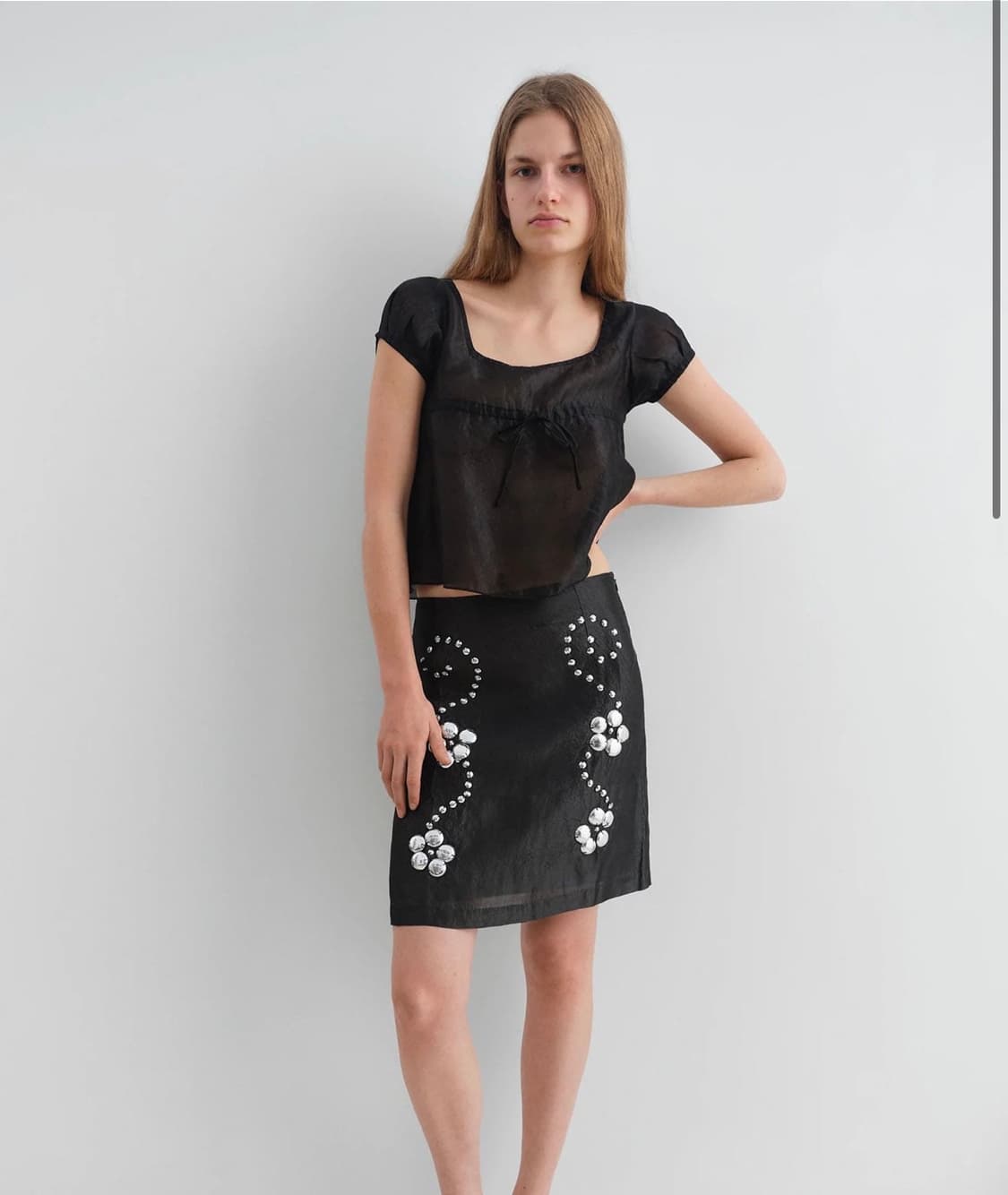 기마구아스 스퀘어 네크라인 실크 탑 - M, 블랙 상품이미지2