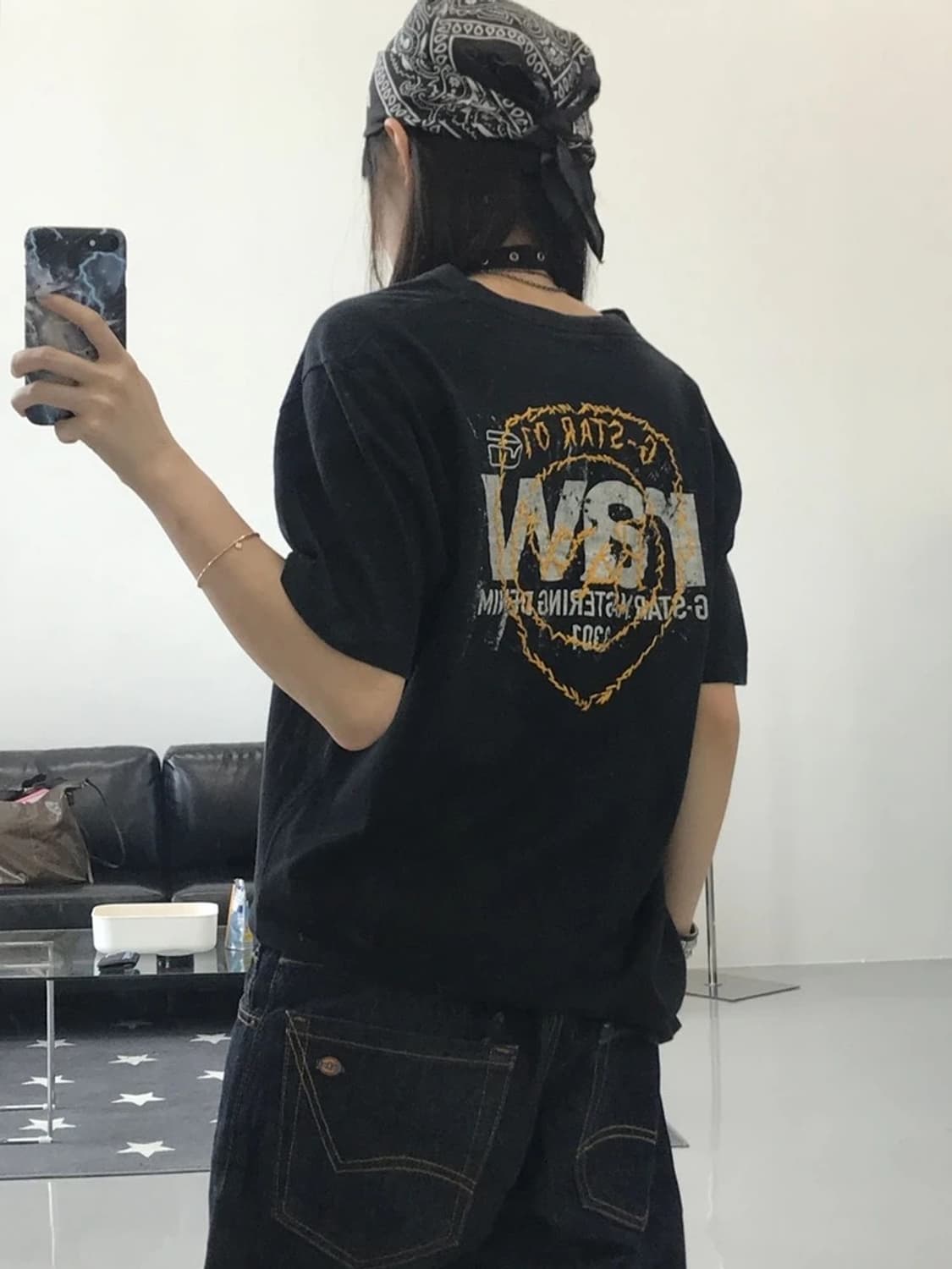 지스타 로우 3301 프린팅 블랙 반팔 상품이미지2