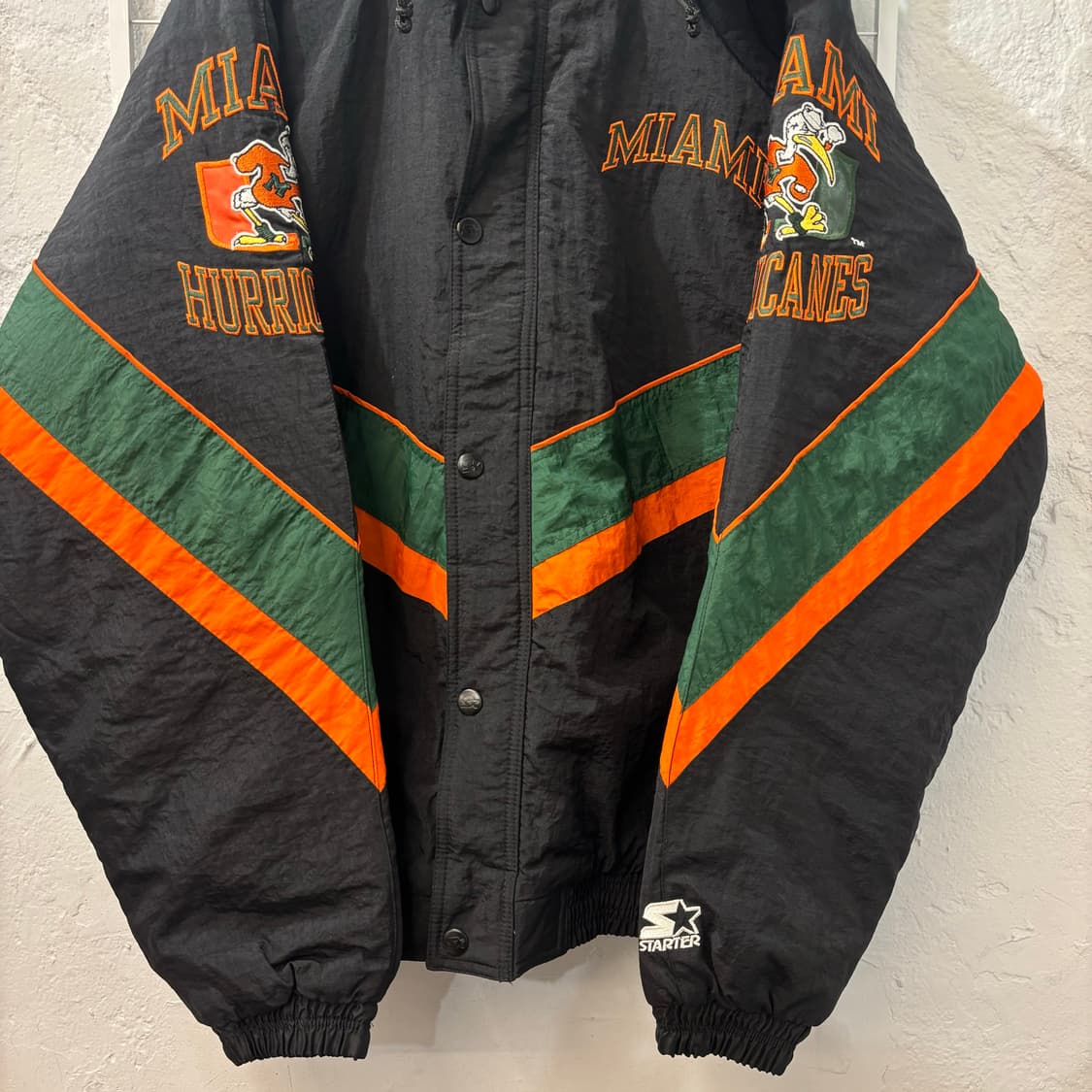 90s 스타터 올드스쿨 빈티지 마이애미 허리케인스 패딩 자켓 2XL 상품이미지4