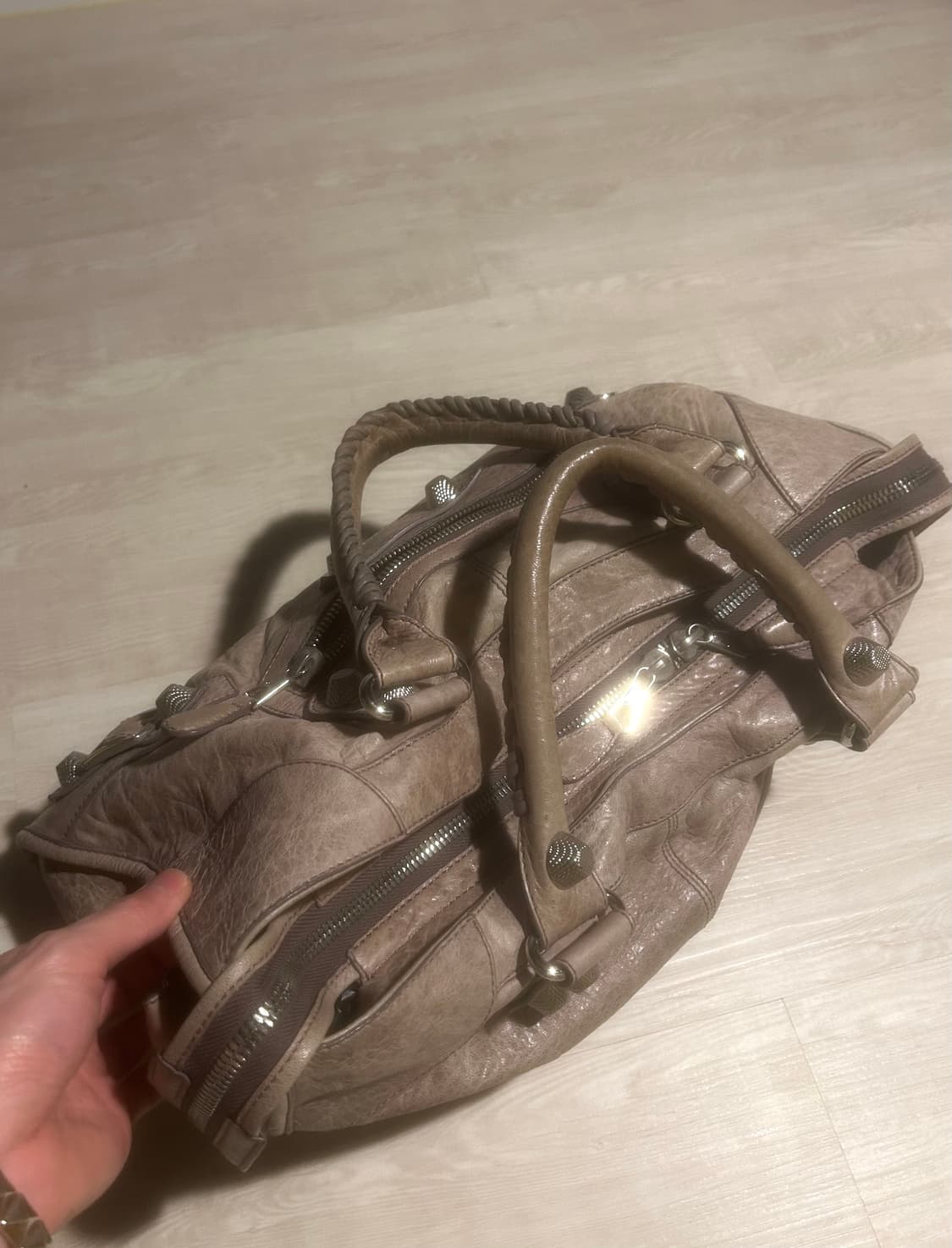 발렌맛 모터백 레더 베이지 Y2K 빈티지 토트백 상품이미지3