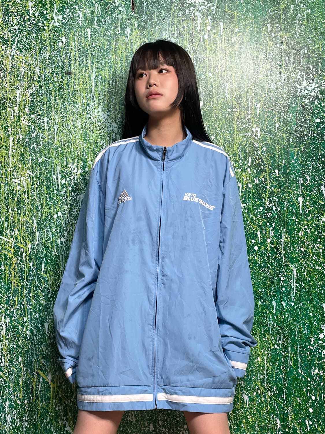 아디다스 스카이블루 화이트 삼선 바람막이 자켓 4XL  상품이미지1