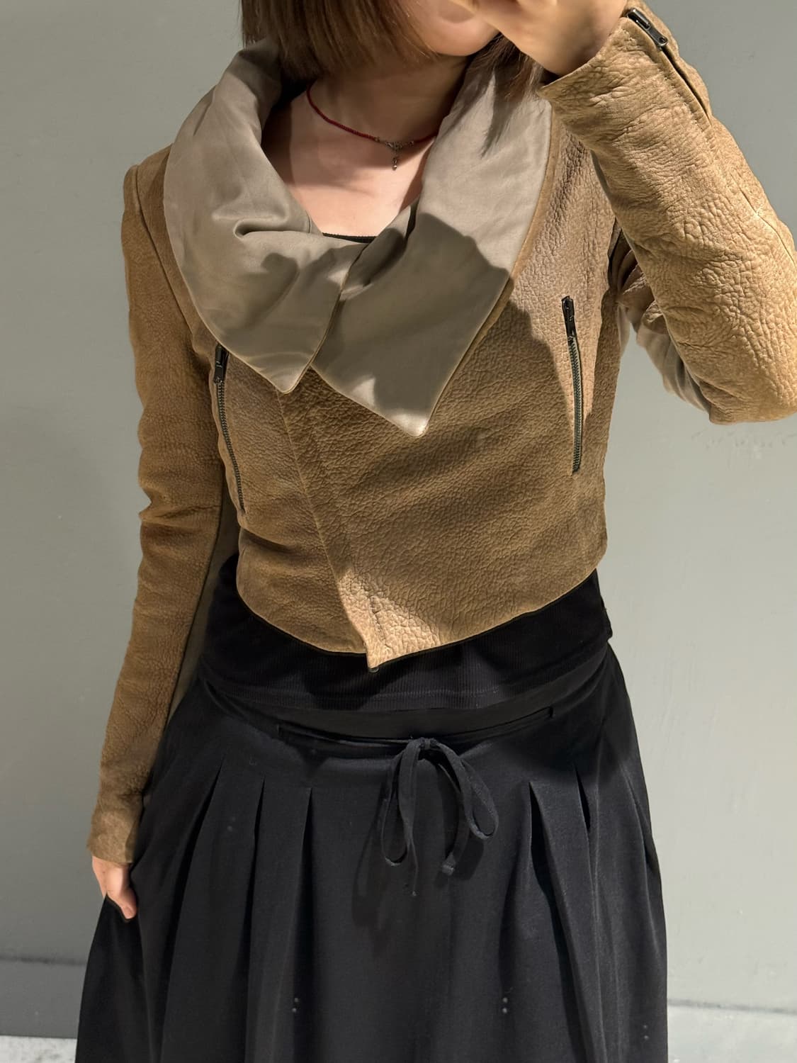 Donna Karan drape collar leather jk 상품이미지2