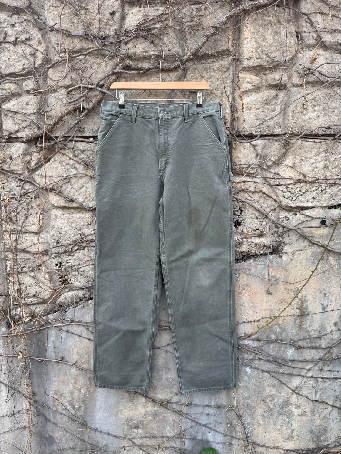 칼하트 빈티지 b11 모스그린 페이딩 카펜터 싱글니 워크 팬츠 상품이미지1