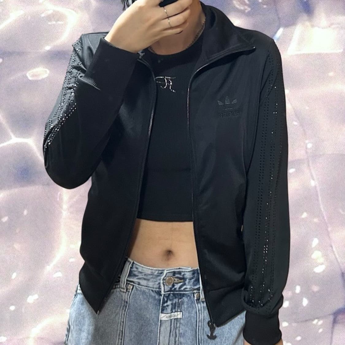 아디다스 글리터 빅로고 파이어버드 져지 블랙 올블랙 90 상품이미지1