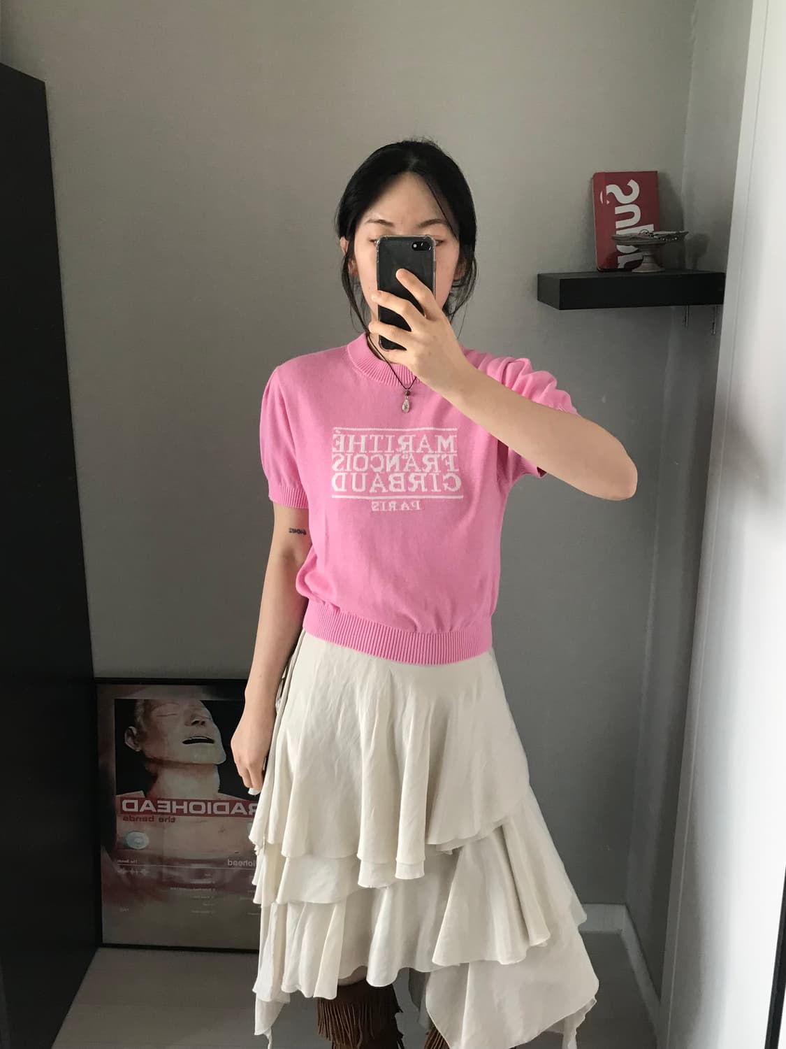 마리떼 프랑소와 저버 중앙로고 핑크 반팔 니트 상품이미지2