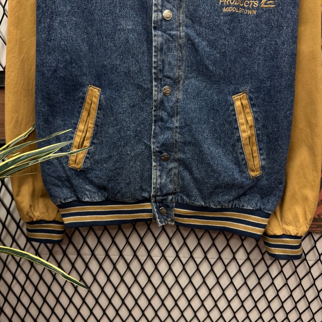 00s USA VINTAGE 데님 바시티자켓 브라운 배색 중청 상품이미지4