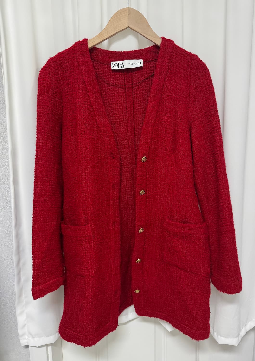 자라 레드 트위드 가디건 상품이미지4