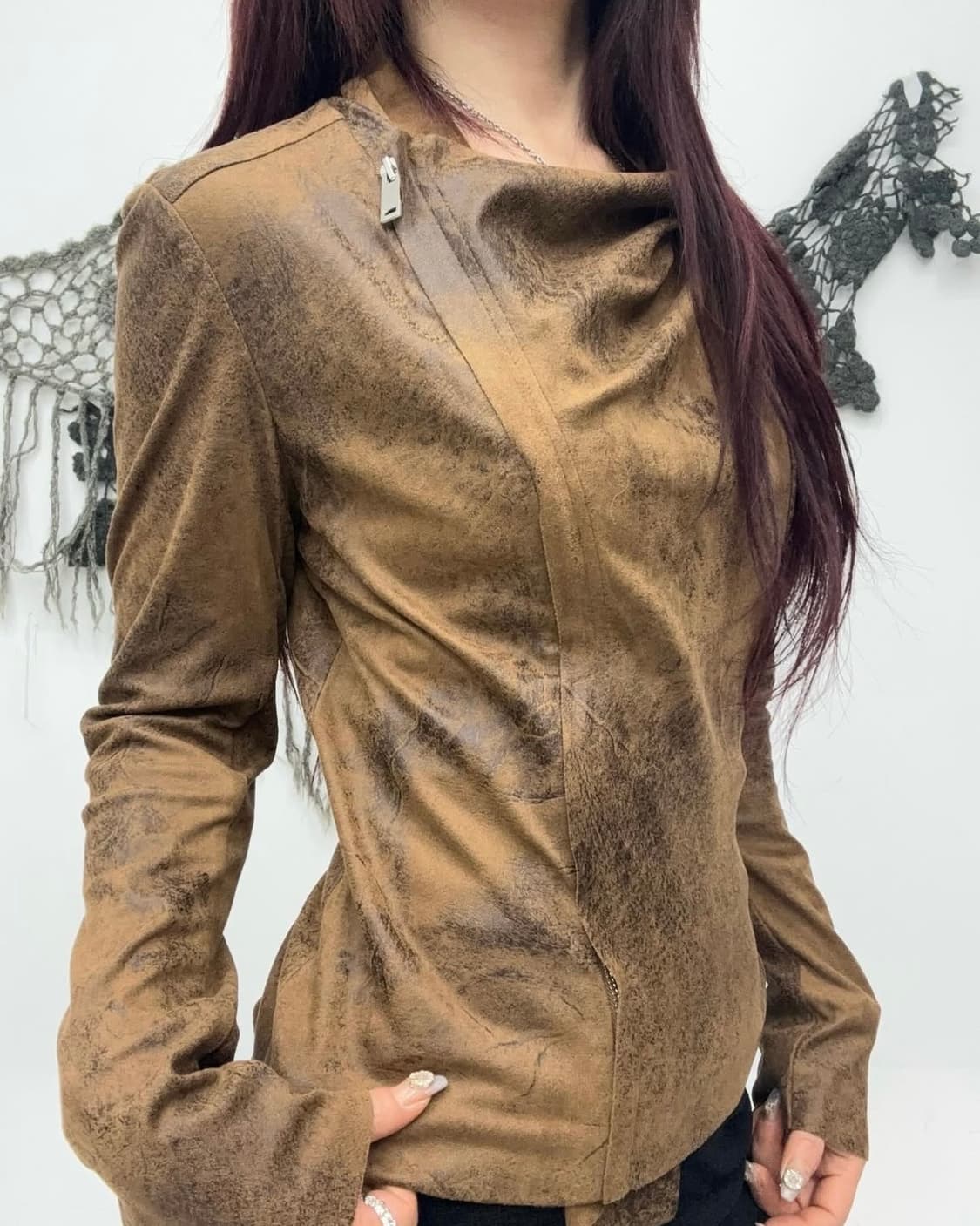 Vintage Texture Drape Zip-up Jacket 상품이미지2