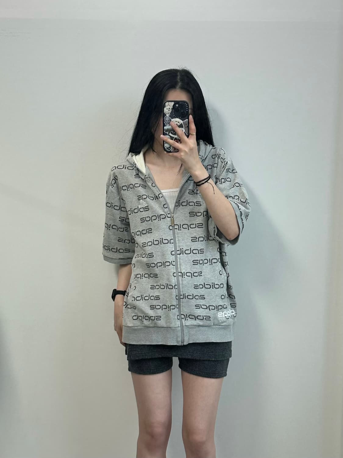 아디다스 패턴 그레이 반팔 후드집업  상품이미지1