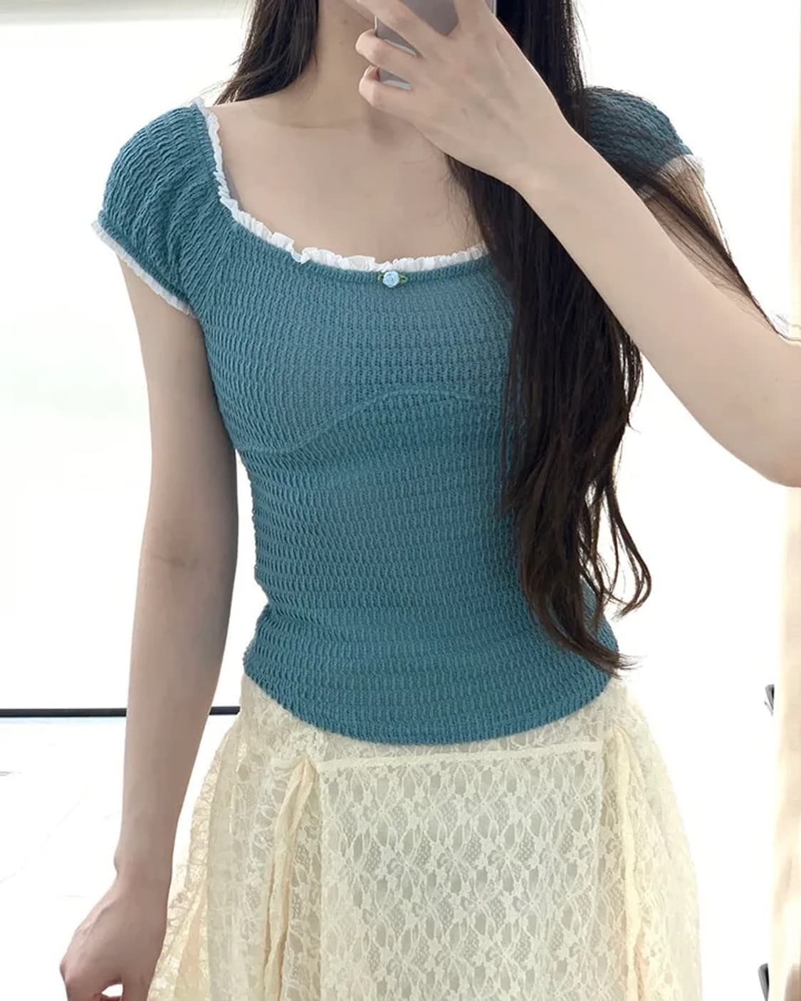 플라워 빈티지 니트 티셔츠 상품이미지2