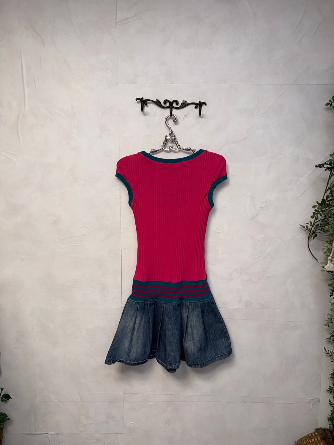 GGPX pink glitter denim pleats ops 상품이미지7