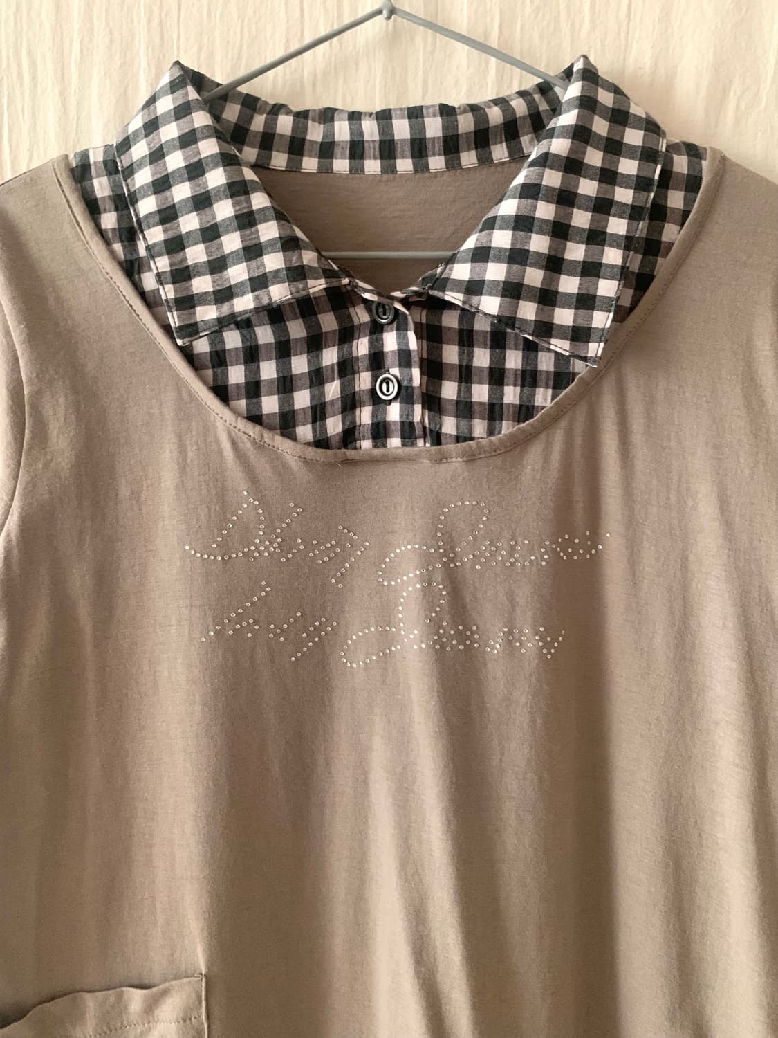 Y2K 카키브라운 체크 레이어드 탑 상품이미지3
