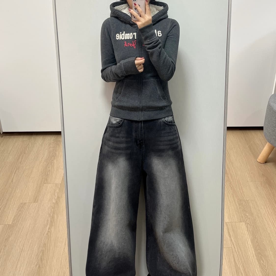 아베크롬비 딱붙핏 양털안감 그레이 후드집업 상품이미지1