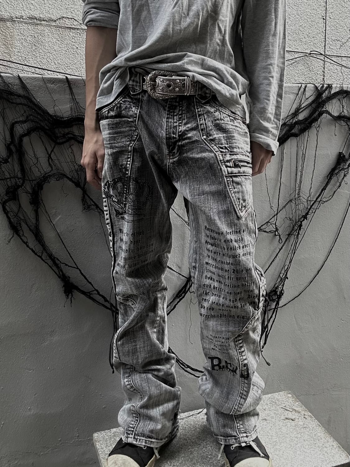 *rare design* 00s JPN 레터링 레이스업 펑크 데님팬츠 상품이미지1