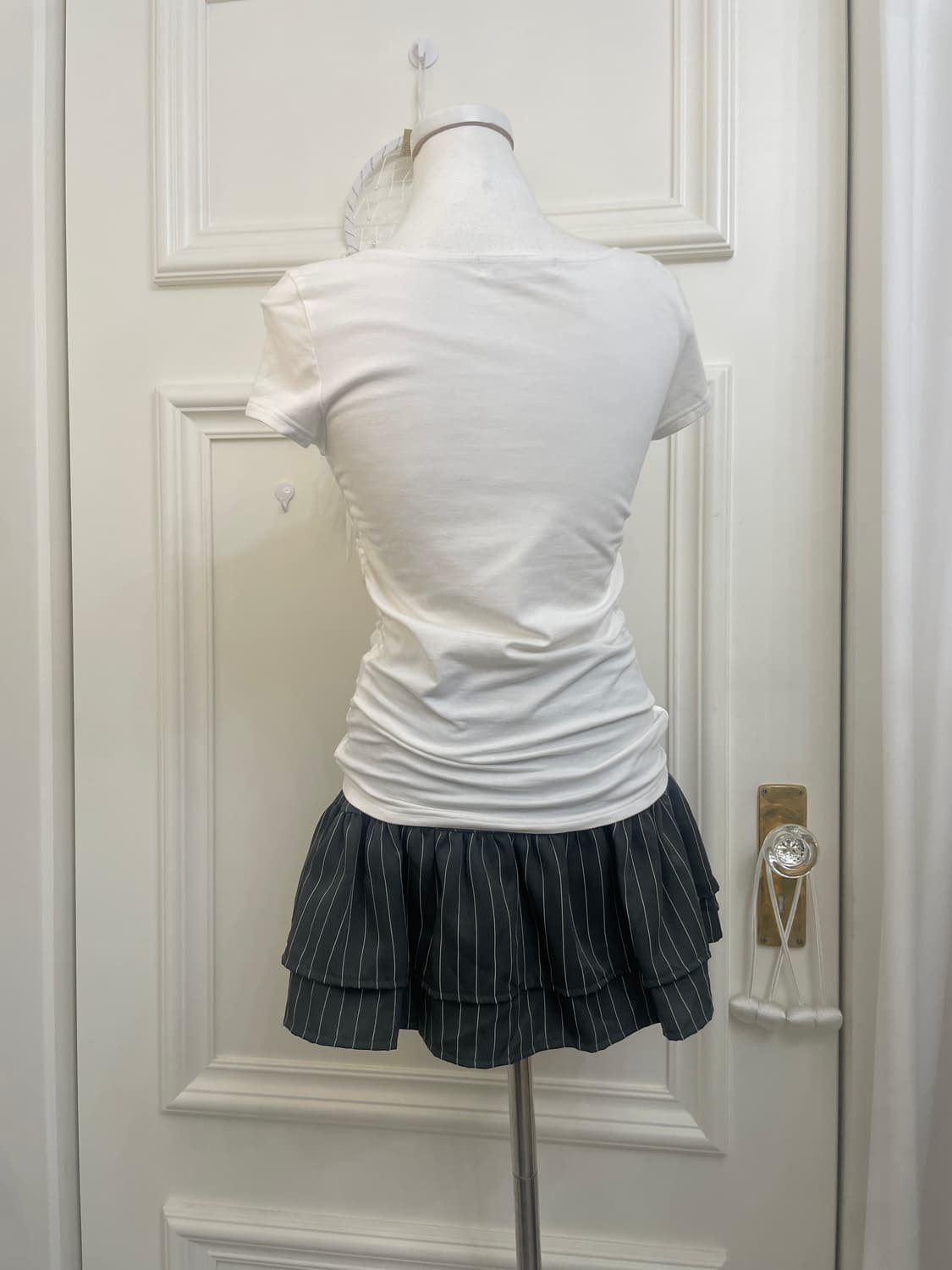 charcoal stripe shirring bow mini skirt 상품이미지8
