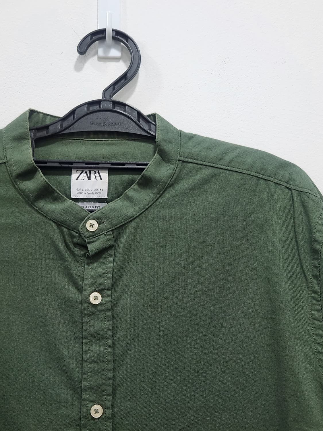 [L] 자라 릴렉스핏 차이나 카라 셔츠 진녹색 남성 L 상품이미지3