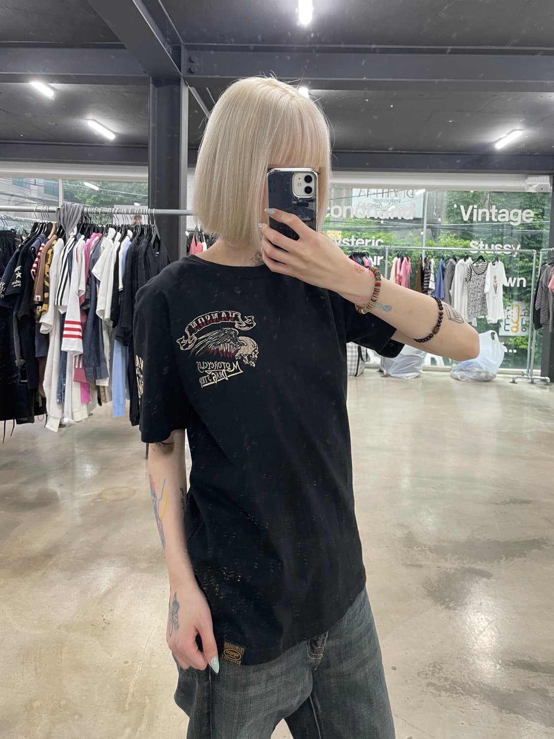 벤슨 스컬 윙 자수 블랙 반팔 티셔츠 상품이미지3