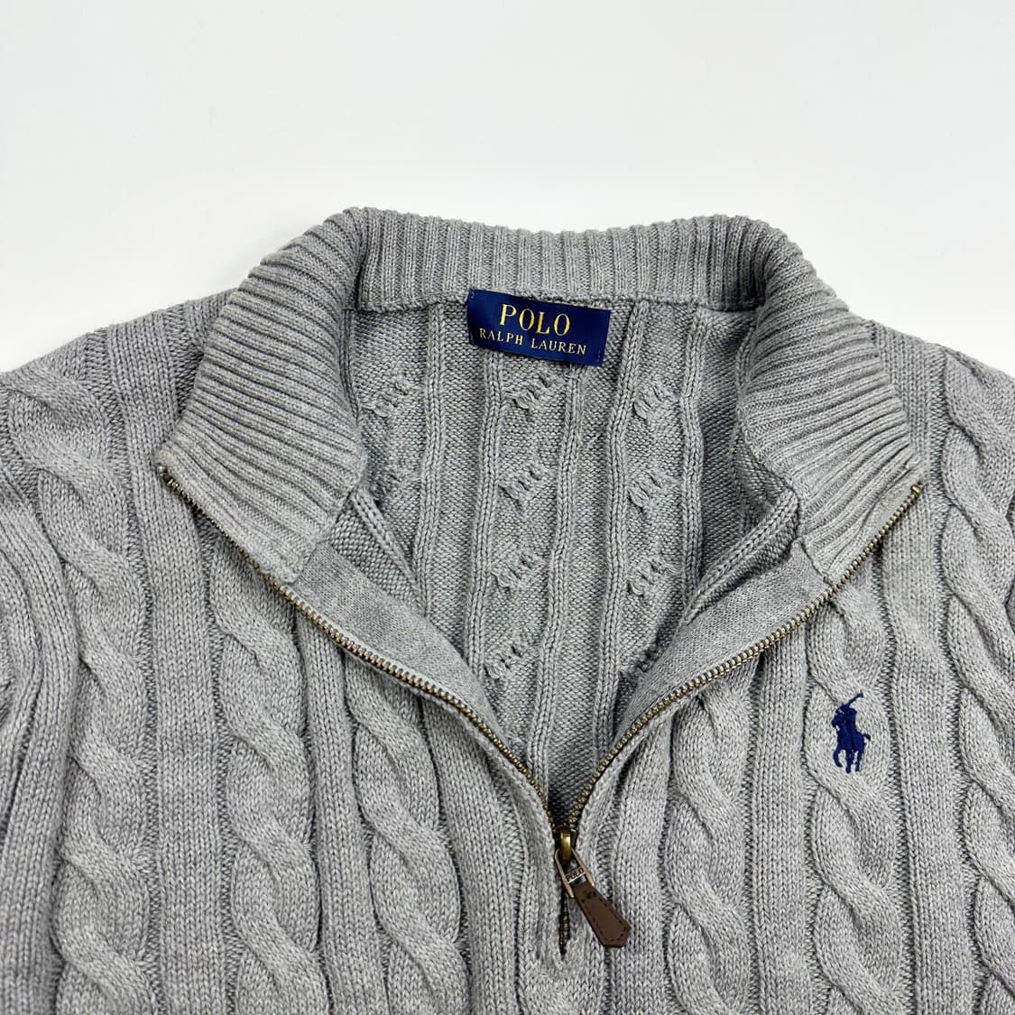 폴로 랄프로렌 클래식 반집업 케이블 니트 그레이 L 상품이미지3