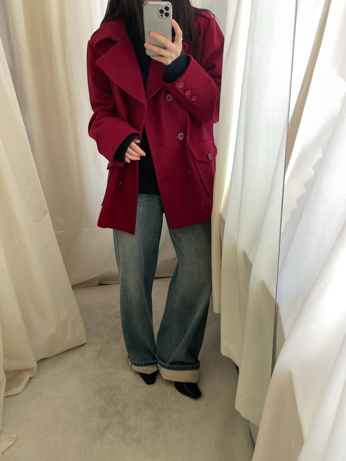 vintage red pea coat 상품이미지10