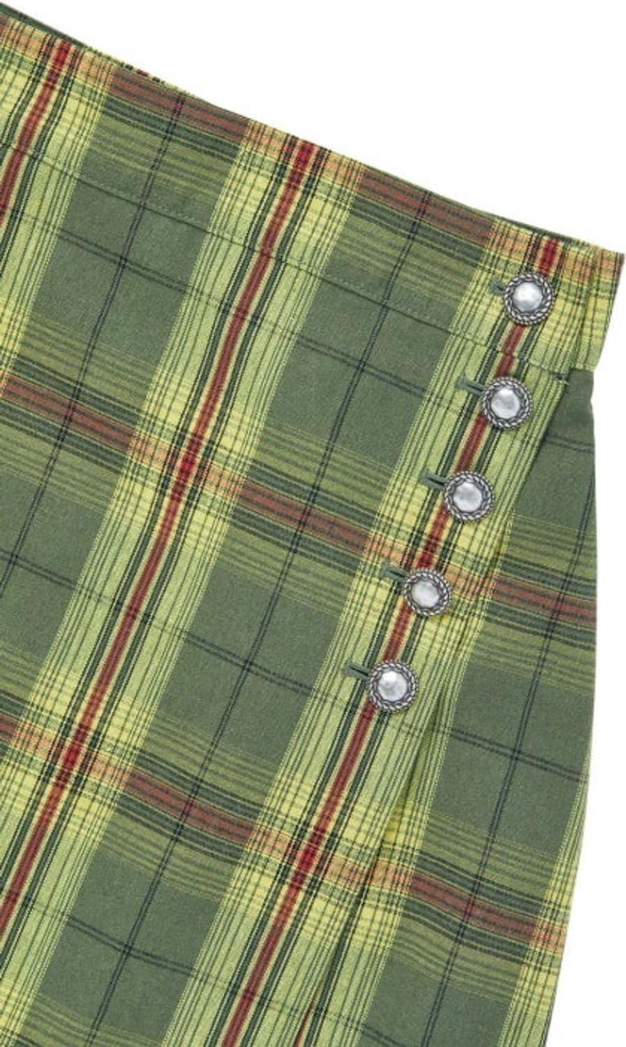 미스치프 체크 랩 버튼 스커트 치마 (옐로우 그린) 상품이미지3