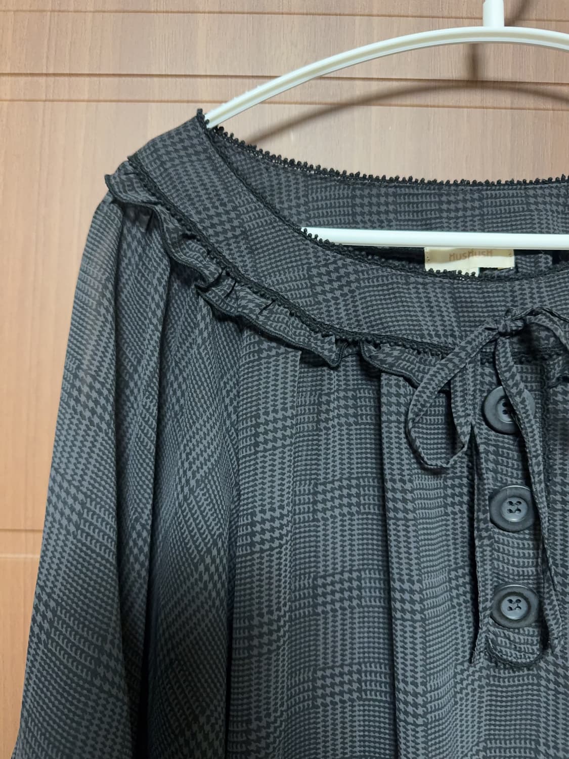 일본 빈티지 hushush 모리걸 갸루 니혼진 체크 러플 블라우스 상품이미지3