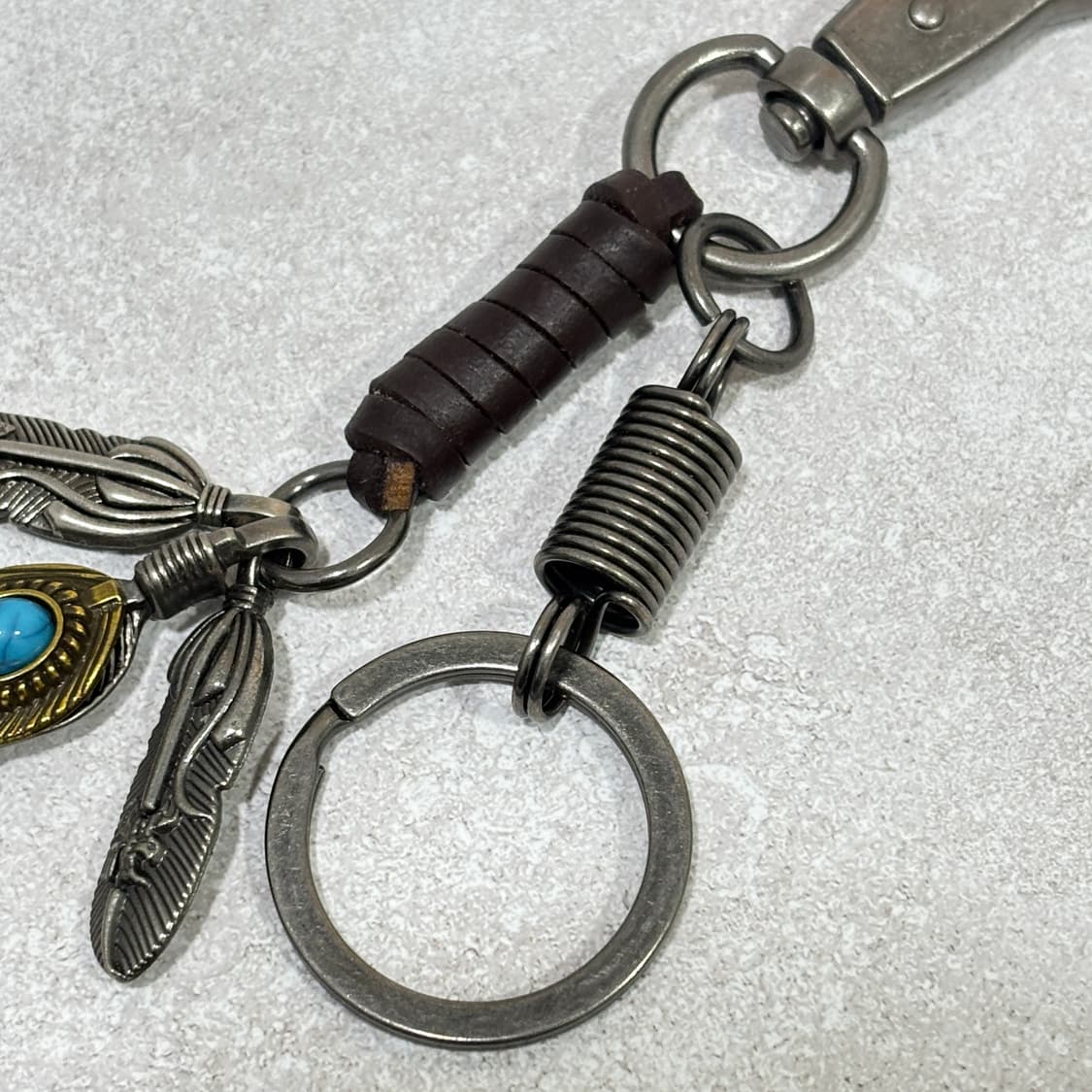 Oribell 터키석 깃털 엔틱 브론즈 소가죽 키링 열쇠고리 브라운 상품이미지4