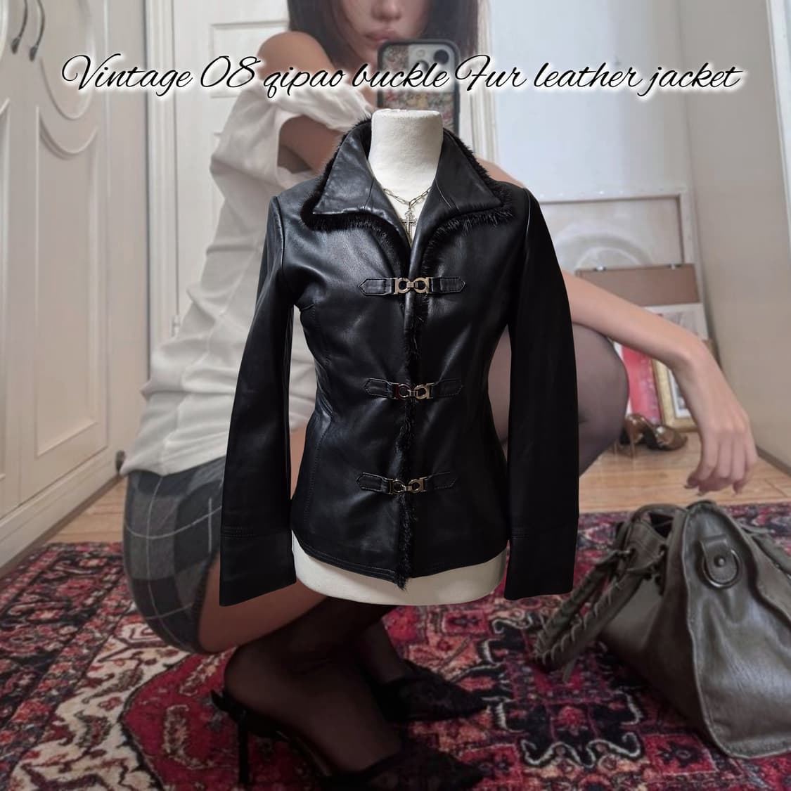 Vintage 08 qipao buckle Fur leather jack 상품이미지1