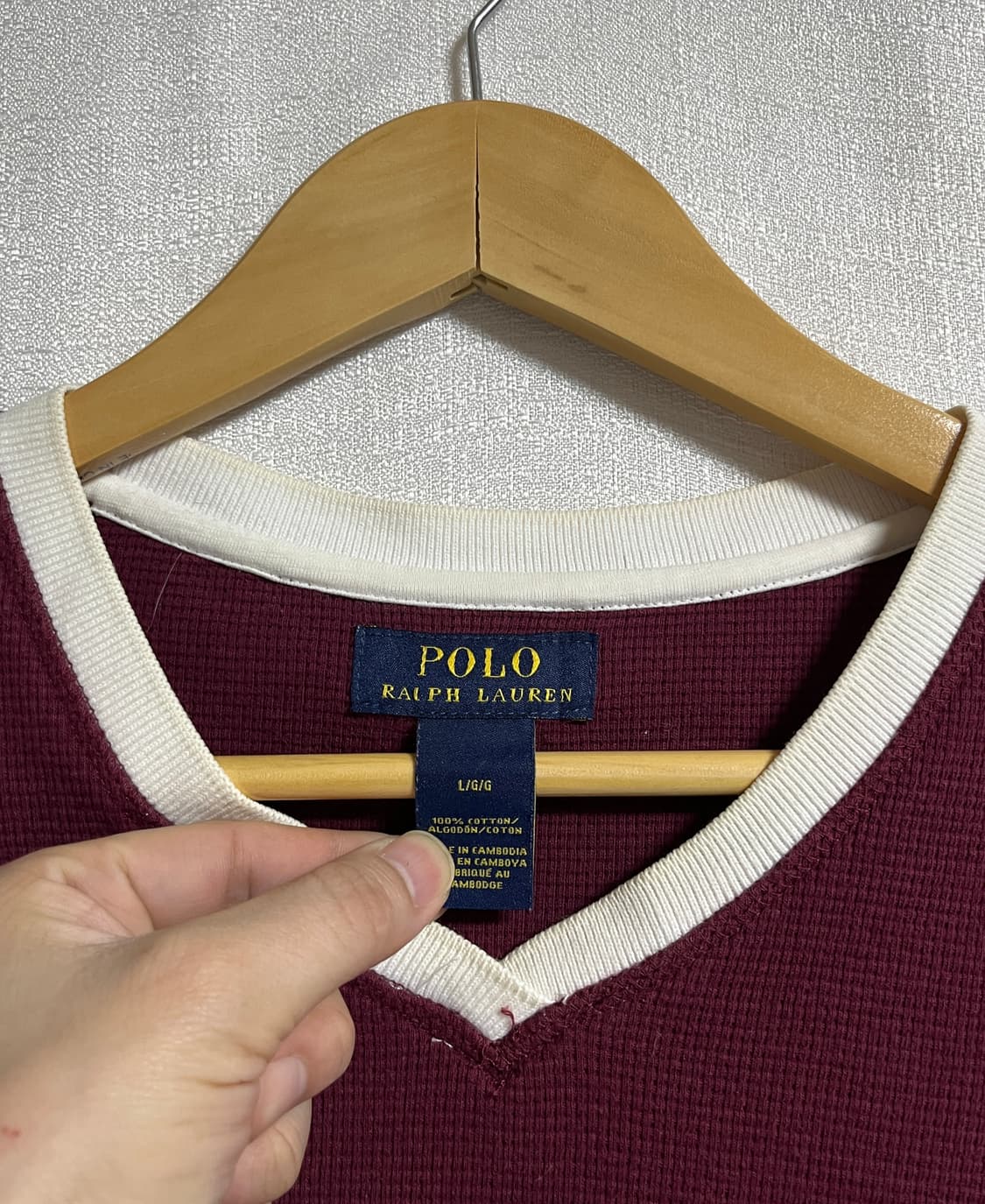 공용 폴로 랄프로렌 와플 브이넥 링거 티셔츠 L 상품이미지5