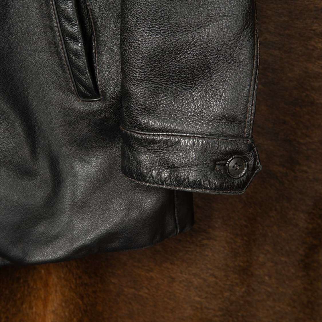 [105] 90s 컬럼비아 레더 카 코트 블랙  상품이미지4