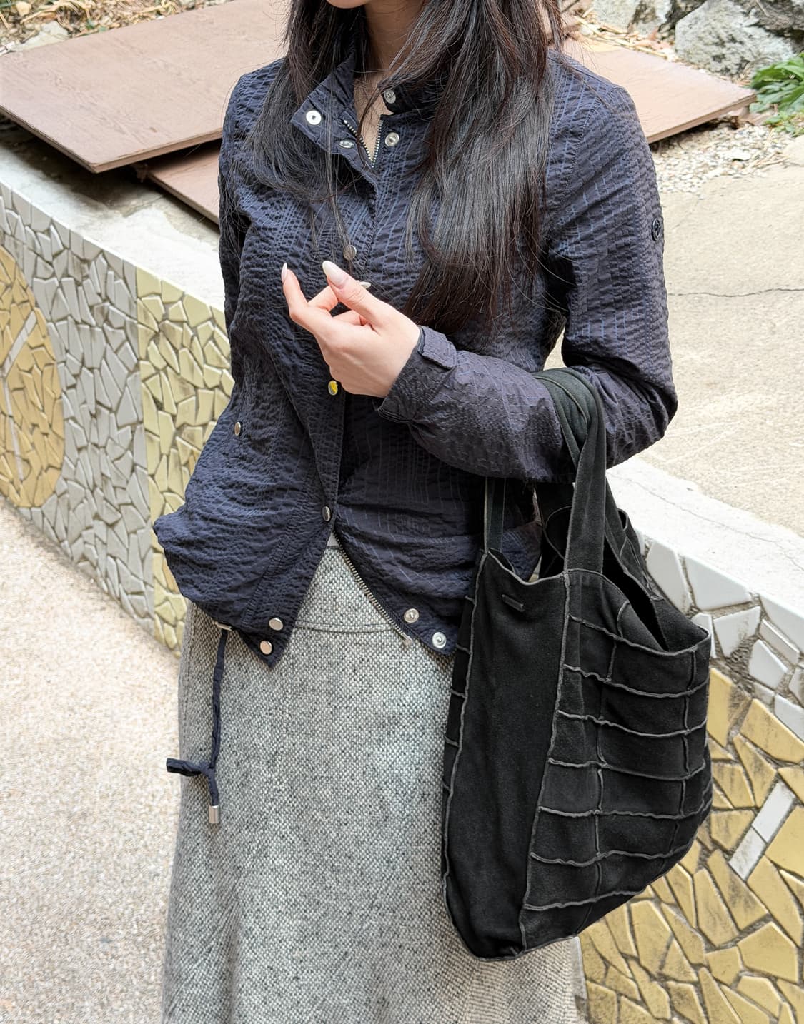 샤넬 스웨이드 로우 엣지 패치워크 토트백 상품이미지1