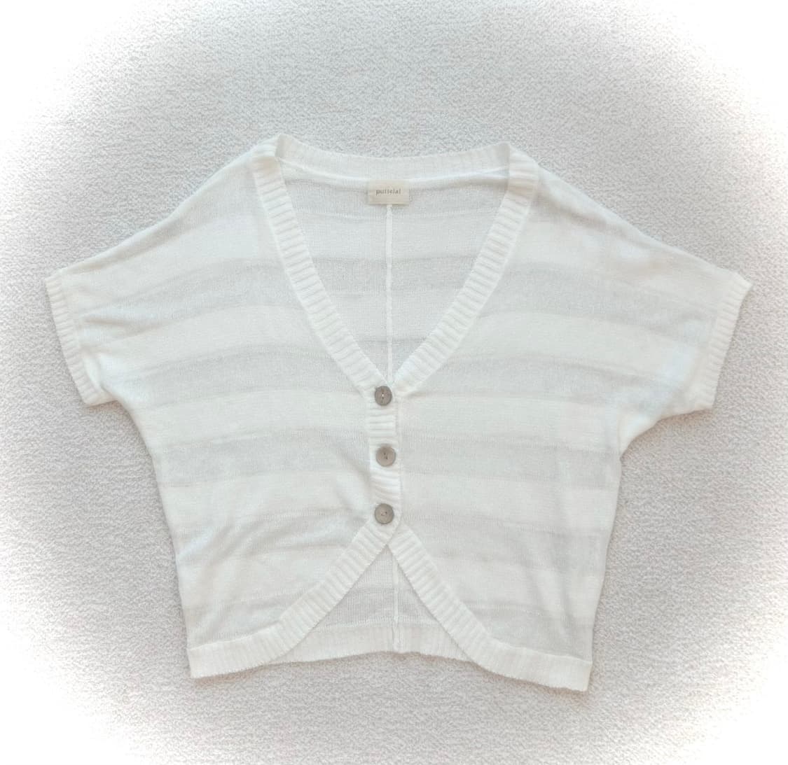 putielal 스트라이프 가오리핏 크로셰 반팔 가디건 모리 하구미 너드 상품이미지1