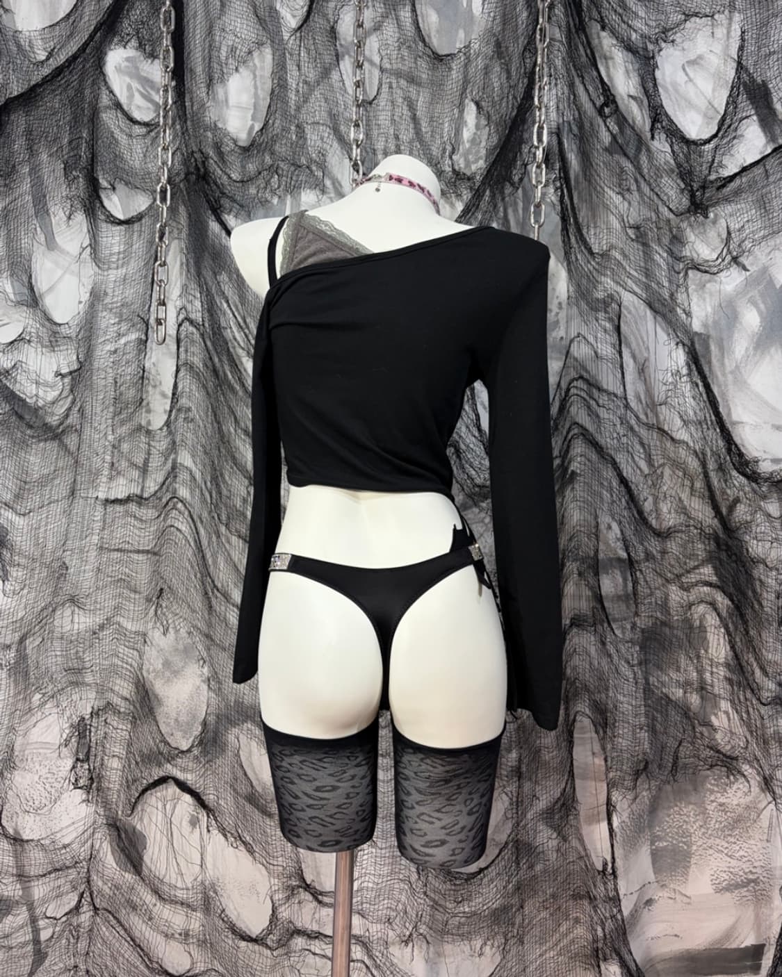 Y2K Gothic star off-shoulder sleeve 상품이미지7