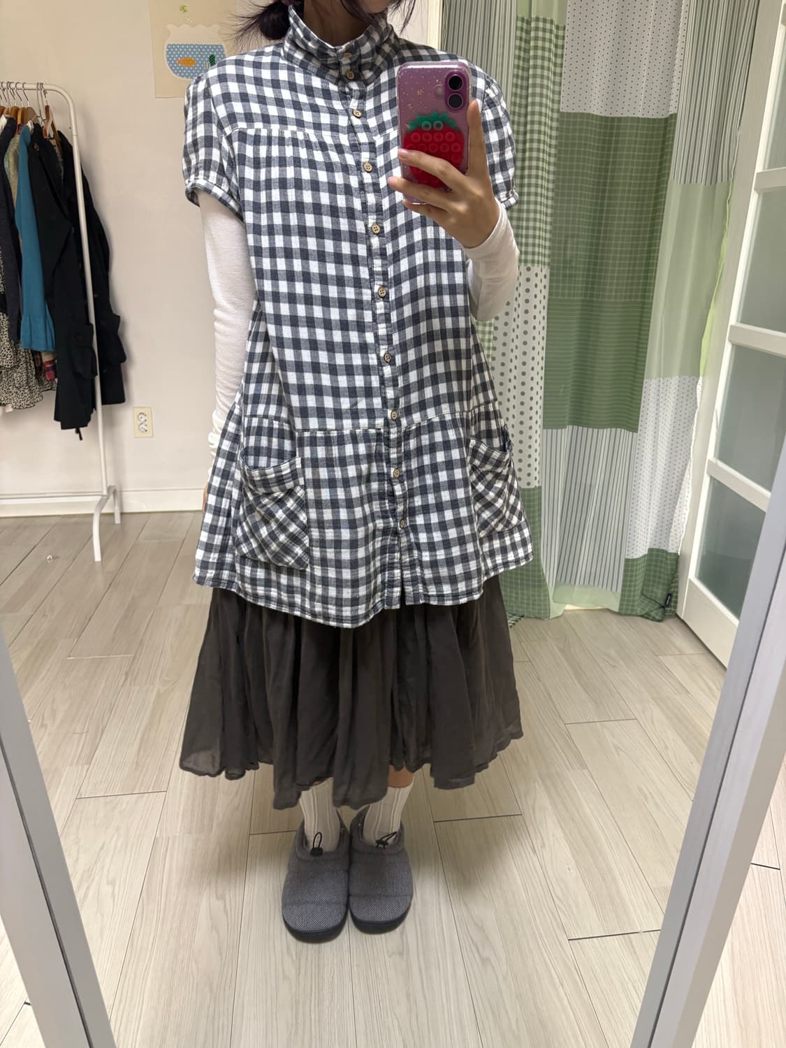 그레이 체크 반소매 탑  상품이미지9