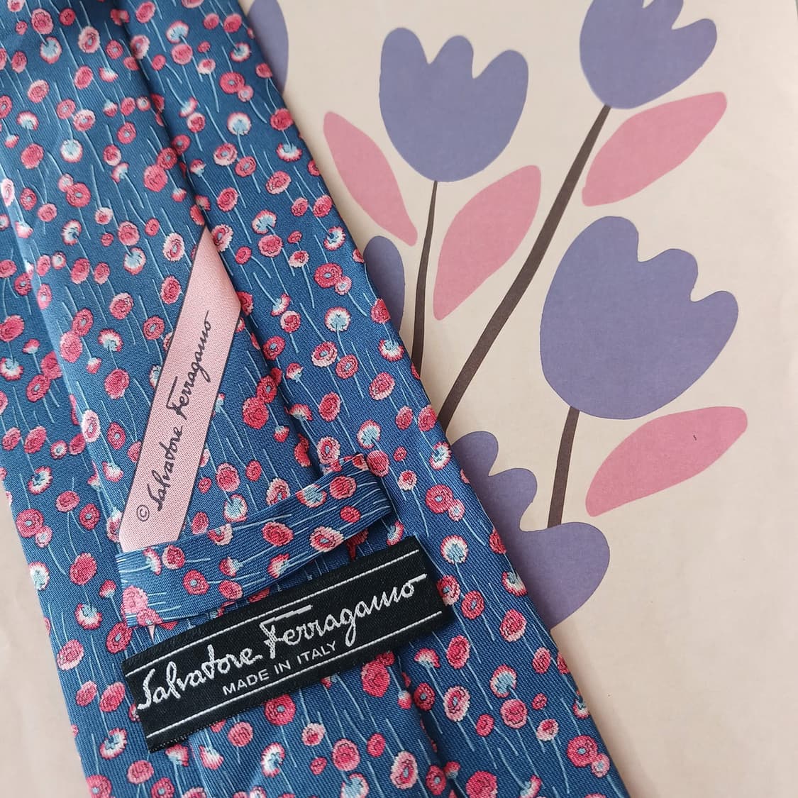페라가모 실크 블루 플라워 넥타이 9.7cm A등급 A19334
 상품이미지5