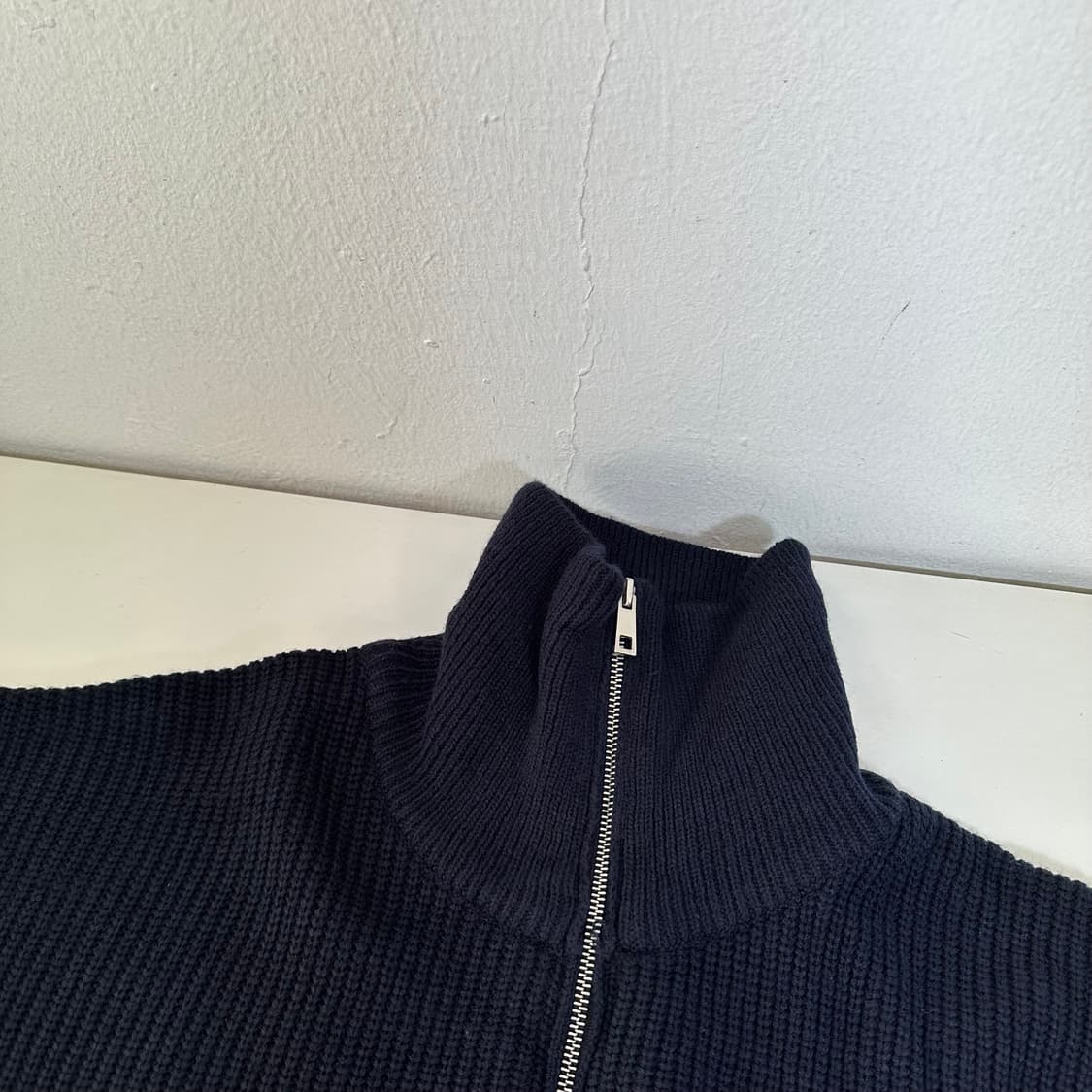 XL 블론드나인 네이비 루즈오버핏 반집업 와플니트 상품이미지3