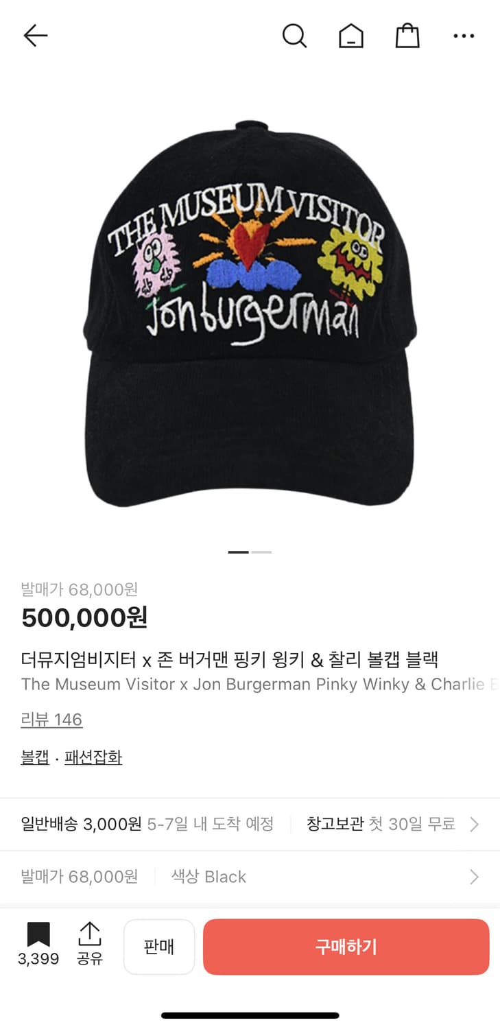 더뮤지엄비지터 x 존 버거맨 핑키 윙키 & 찰리 볼캡 블랙 상품이미지1