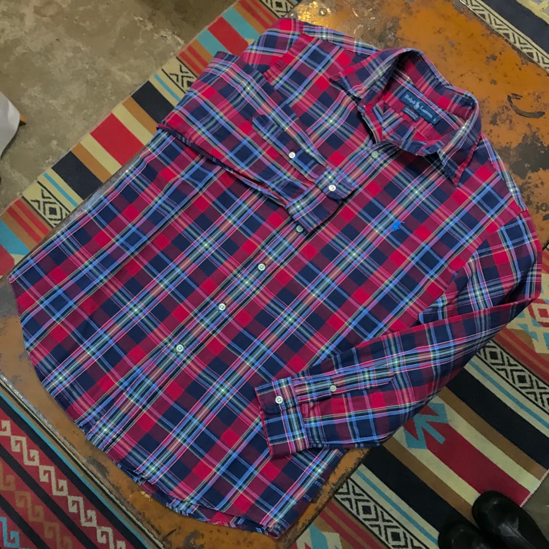 폴로랄프로렌 네이비 레드 마드라스 체크 코튼 셔츠 남성 110 사이즈 상품이미지2