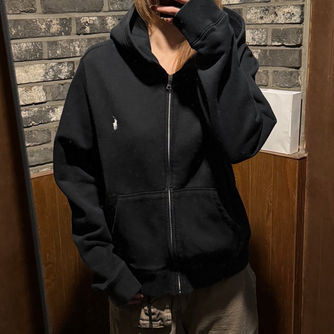 여XL) 폴로 랄프로렌 블랙 후드 집업 신형 큐알탭 상품이미지10