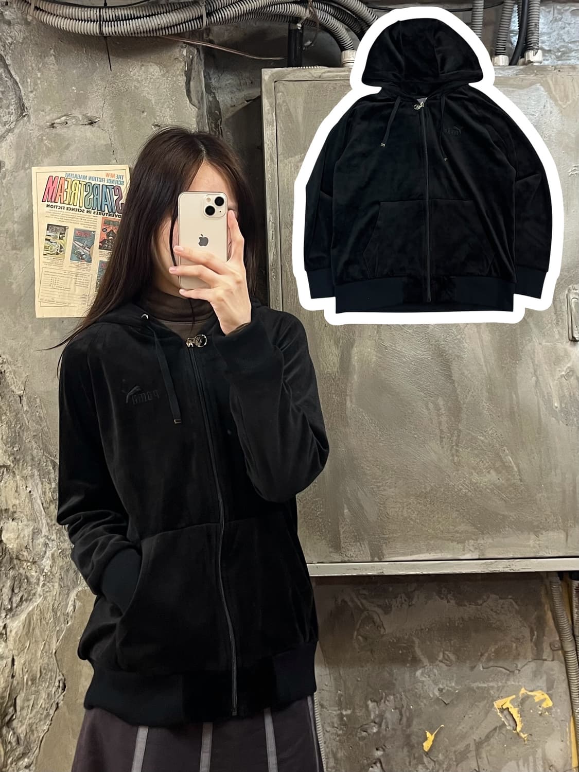 퓨마 벨벳 후드집업 블랙 L #csz521 상품이미지1