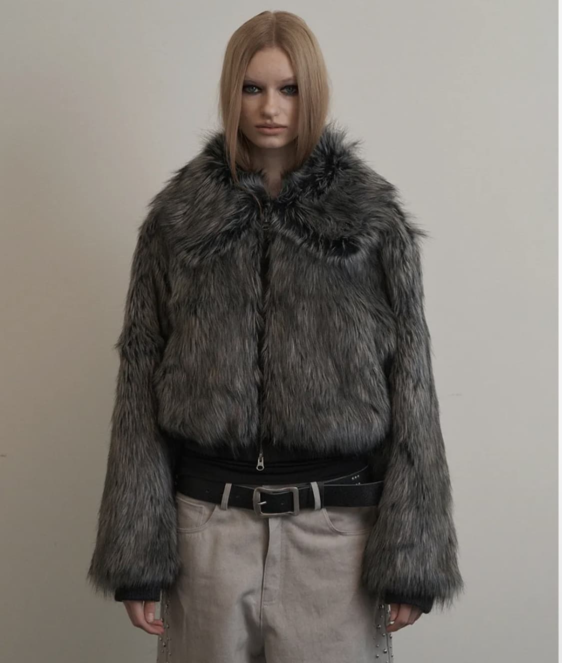 셋업이엑스이 퍼 숏 자켓 퍼자켓 차콜 그레이 상품이미지1