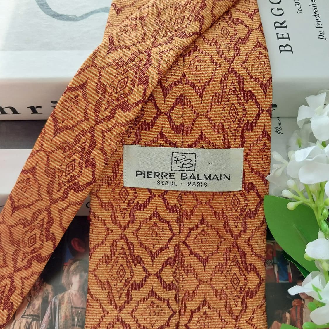 피에르 발망 실크 오렌지 기하 패턴 넥타이 9.5cm A+등급 K1670 상품이미지8