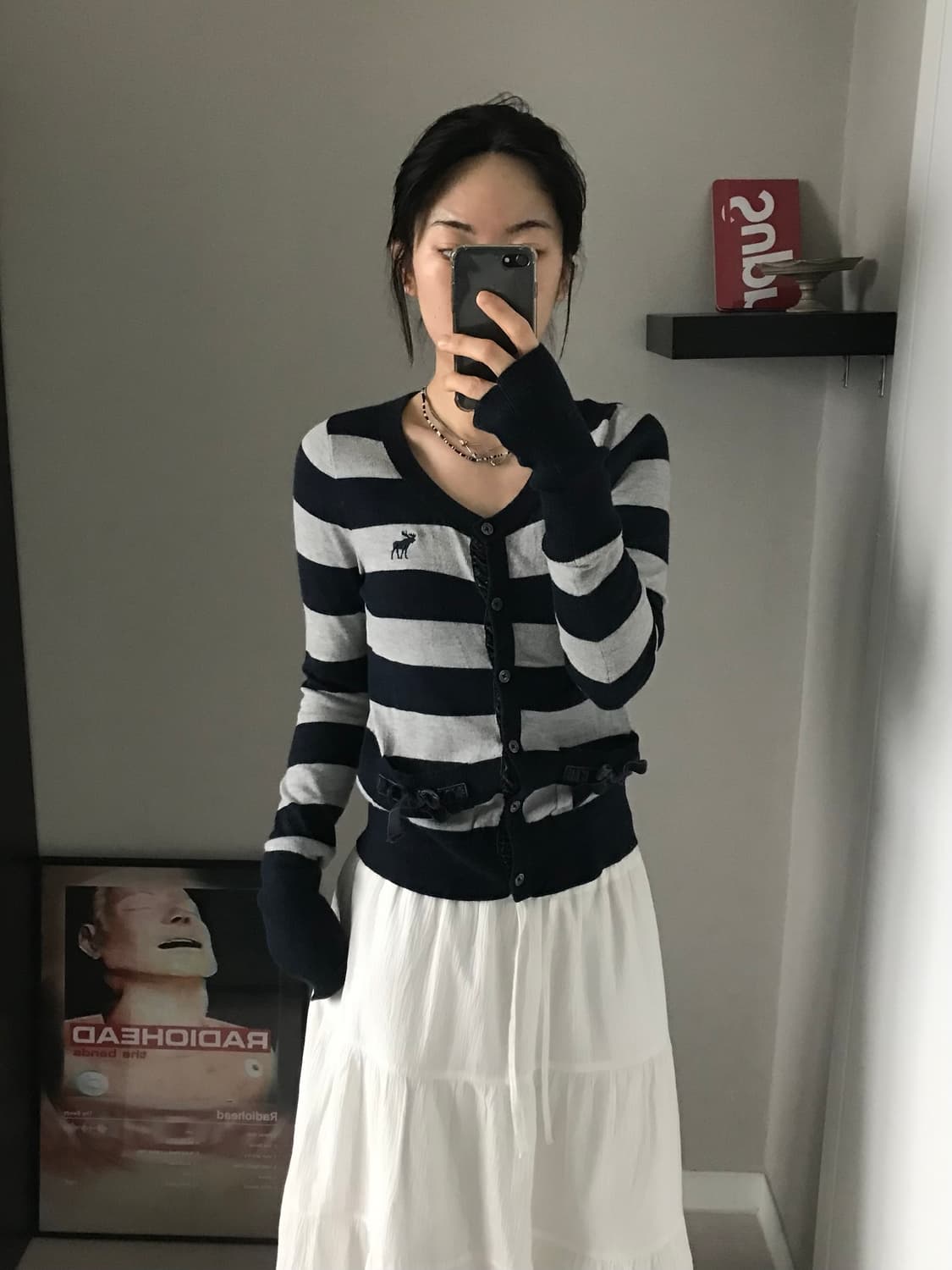 아베크롬비 산양 로고 단가라 니트 가디건 상품이미지3