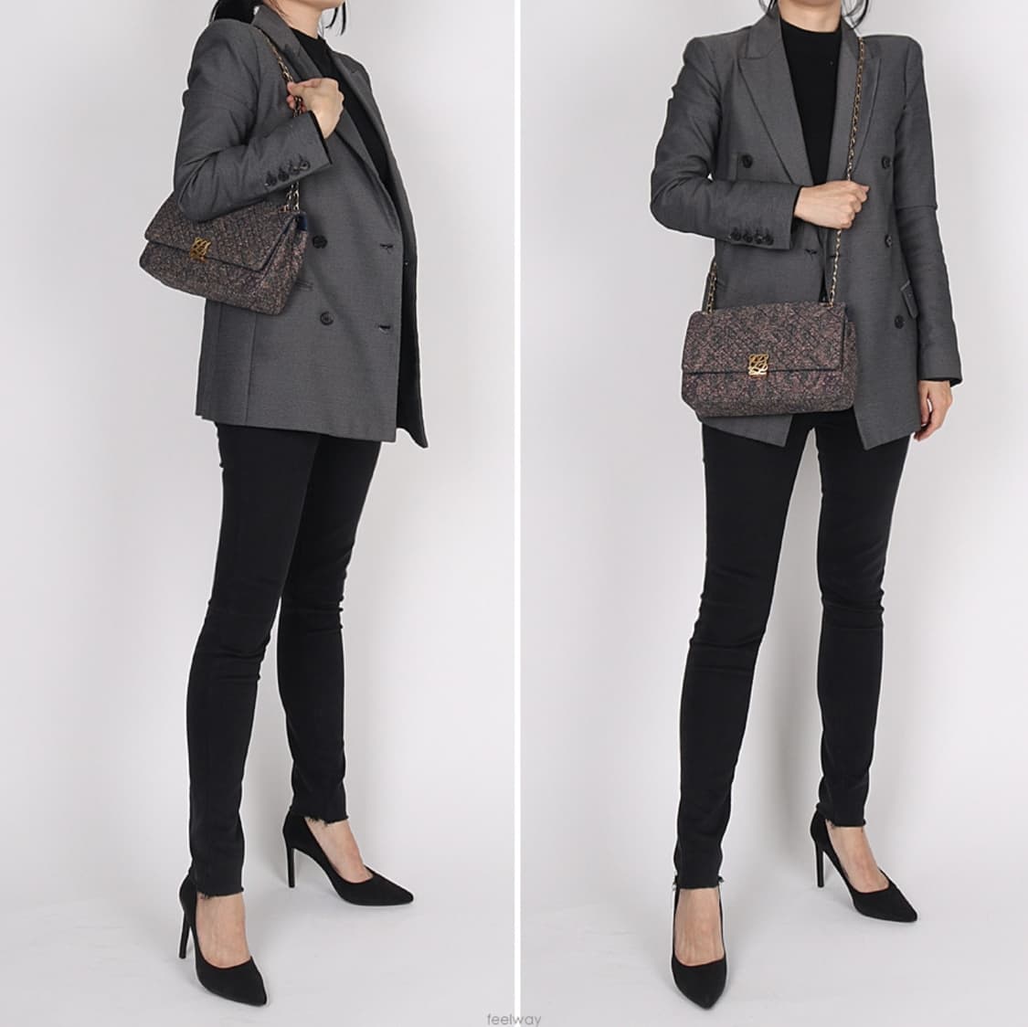 루이까또즈 클래식 트위드 패브릭 금장로고 체인 미니숄더백 상품이미지7