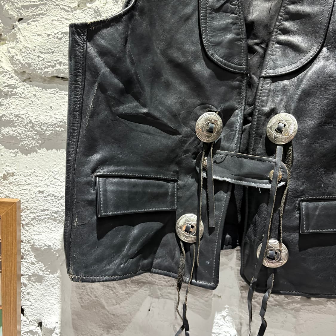 90s Schott WESTERN 쇼트 웨스턴 레더 가죽 베스트 상품이미지3