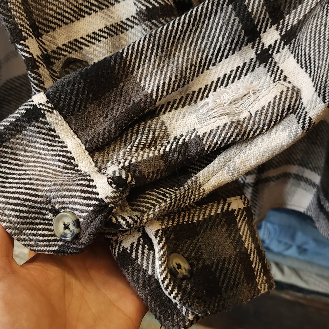 90s 아메리칸 빈티지 체크셔츠 헤비 플란넬 워크셔츠 블루 xl 상품이미지7