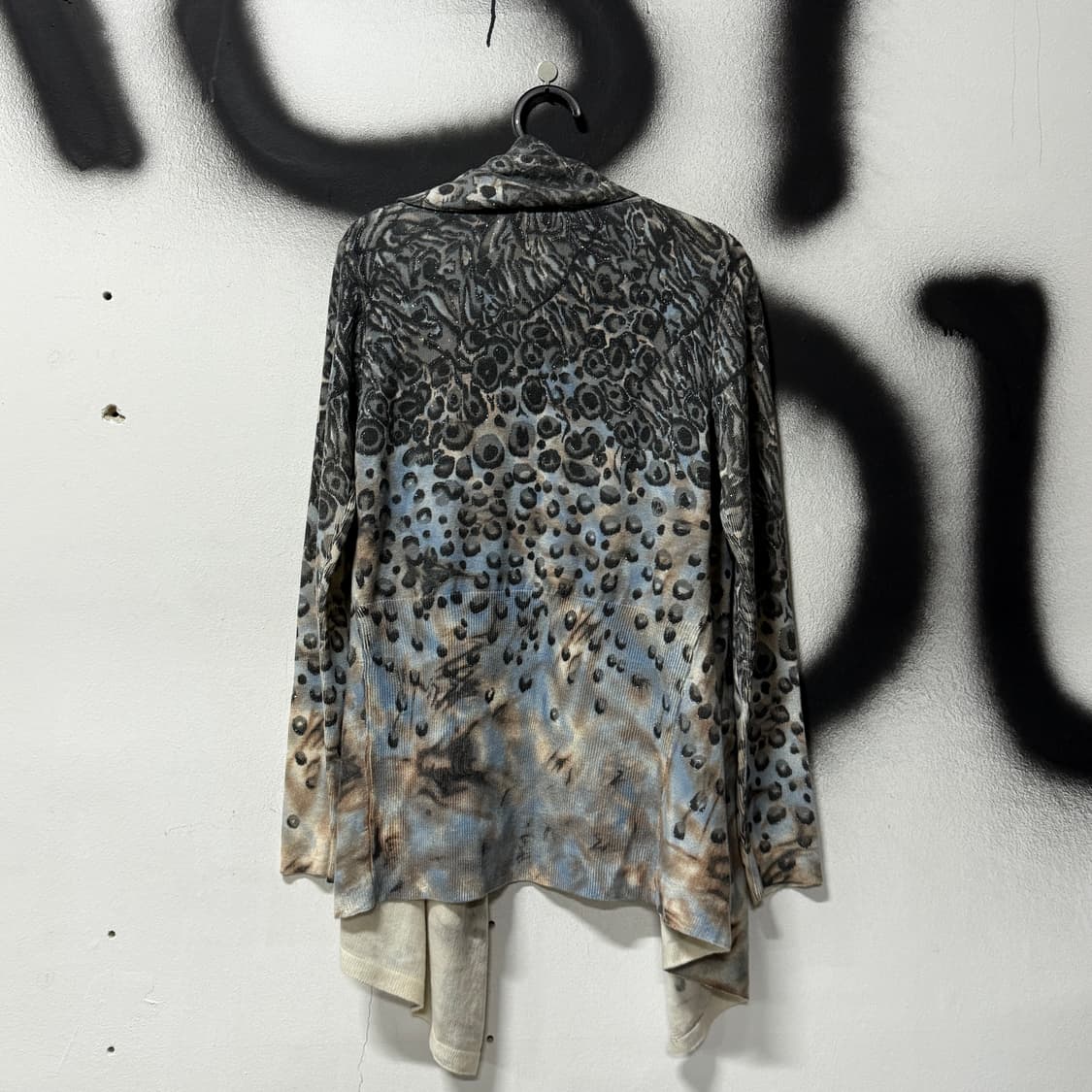 VTG 빈티지 울 혼방 애니멀 레오파드 패턴 숄 카라 언밸런스 가디건 상품이미지2
