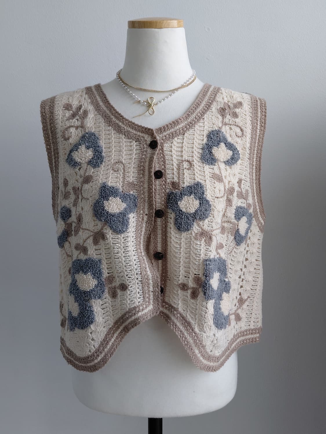 [빈티지] 빈티지 플라워 자수 니트 조끼 상품이미지1